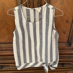 J. CREW Navy and white linen tank top